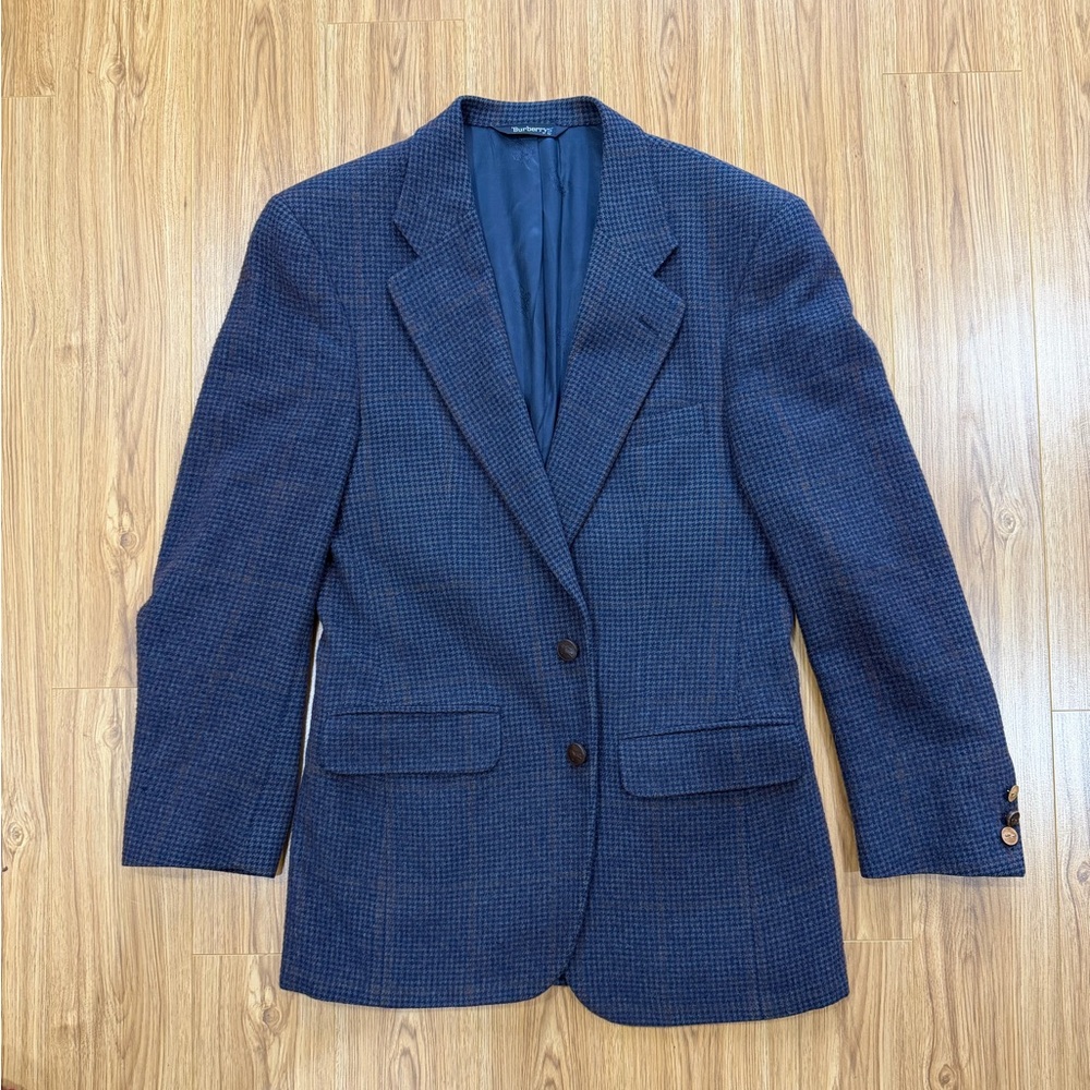 Vintage Men’s Navy Burberrys Houndstooth Blazer 100% Pure Camel Hair